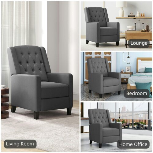 Wyld Haus Lino Microfibre Deep Grey Button Tufted Recliner Armchair With Leg Rest