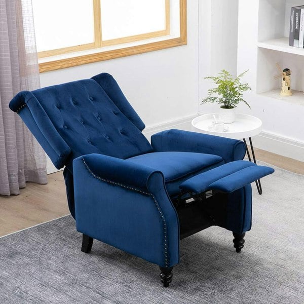 Antwerp Fabric Pushback Recliner Velvet Wingback Armchair in Blue