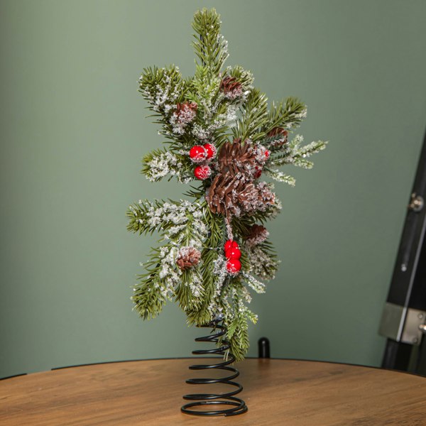 Samuel Alexander 33cm Christmas Tree Topper with Pinecones, Red Berries and Frosted Seasonal Foliage
