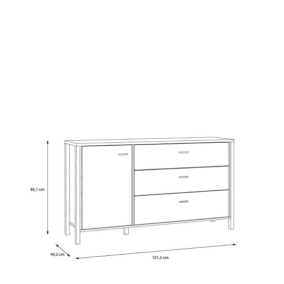 Wyld Haus Egtved Black and Natural Oak Wood Effect 1 Door 3 Drawer Sideboard