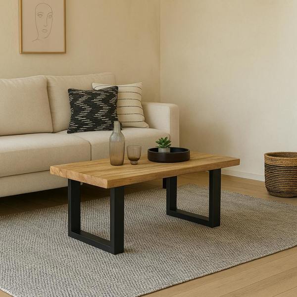 Wyld Haus London Natural Mango Wood Coffee Table with 1 Top and Metal Legs
