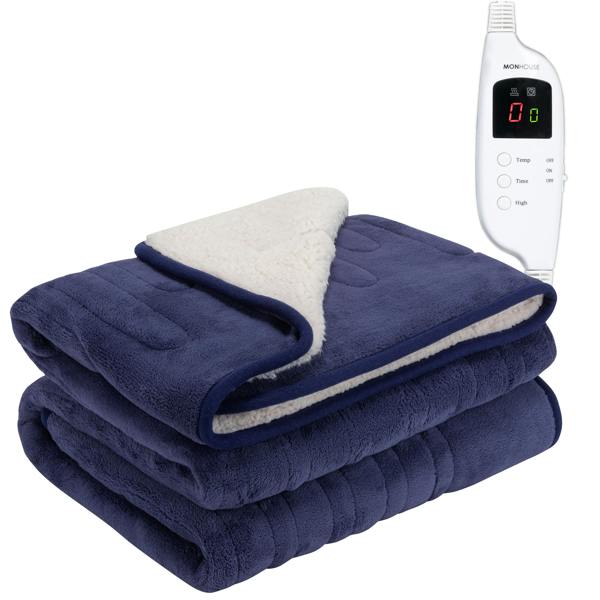 MONHOUSE Heated Electric Throw 9H Timer 9 Heat Setting Shearling Fleece Blanket
