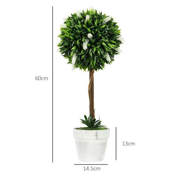 Wyld Haus Fano Neri Set Of 2 Artificial Flower Ball Trees In White With Pots For Indoor And Outdoor Styling 60cm