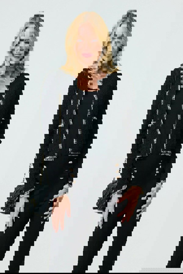 Black | Contrast Stitch Trim Cropped Jacket
