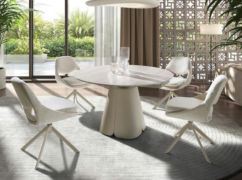 Angel Cerdá Swivel chair in off-white and cream fabric 4246