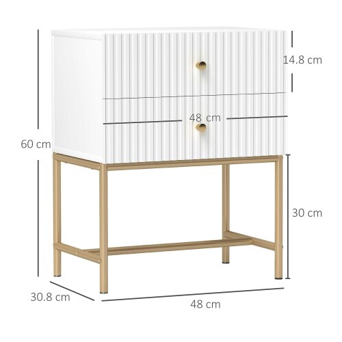 Wyld Haus Lelu Rata White and Gold Elegant 2 Drawer Ribbed Bedside Table