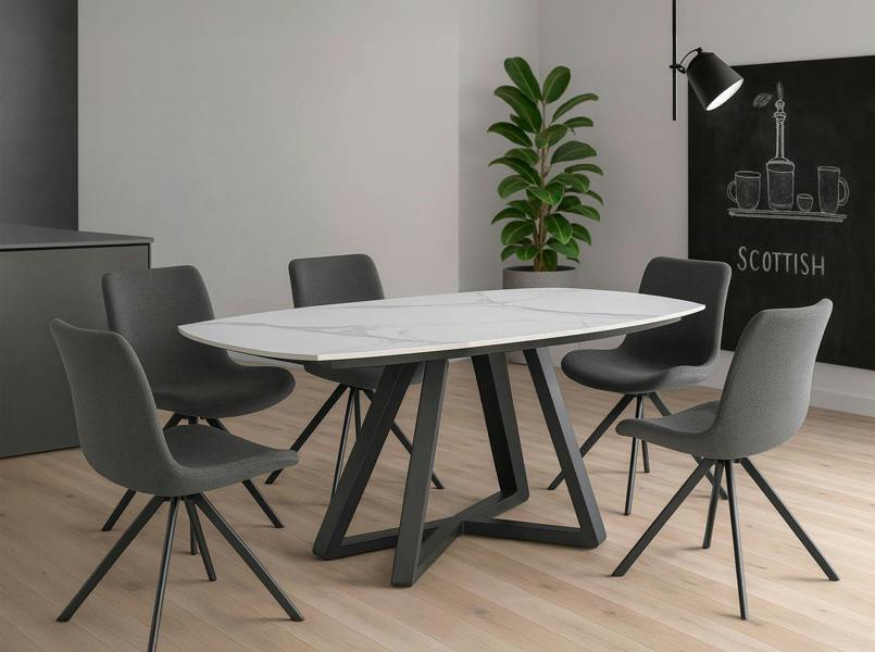 Angel Cerdá Oval Barrel porcelain marble and black steel extending dining table 1096