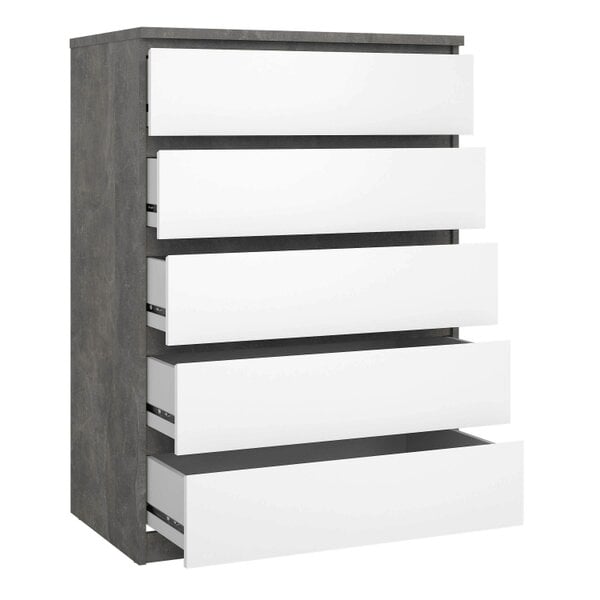 Wyld Haus Budapest Tall Concrete Effect and White Wooden Chest of 5 Drawers