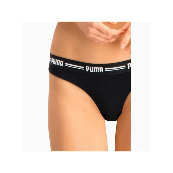 Puma - 2 - Pack Striped Logo Mid - Rise Strings, Black - Boxers - and - Briefs.net