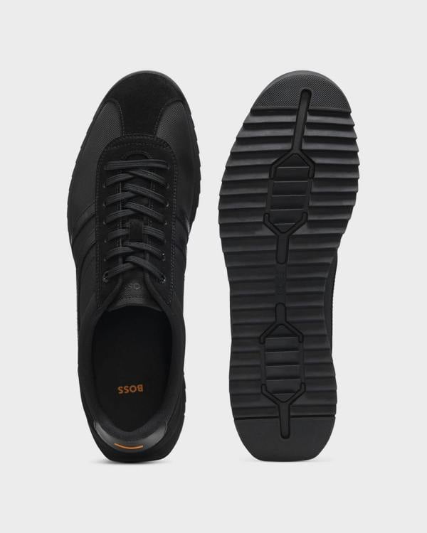 BOSS Orange Zayn Mens Low-Top Trainers with Faux-Leather Trims - Black 005 | CHO | Designer Mens Trainers