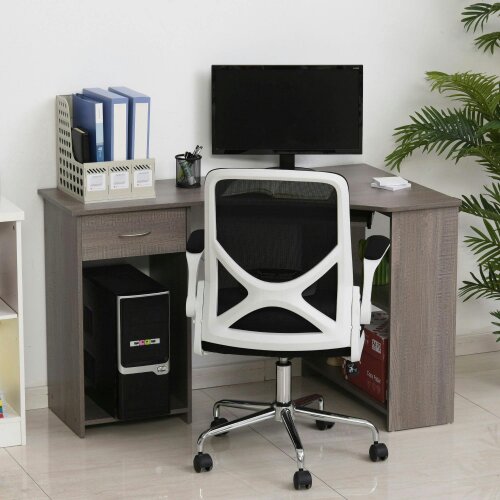 Wyld Haus Nifi 120cm Wooden Grey L Shaped Corner Desk With Keyboard Tray Drawers And Shelving
