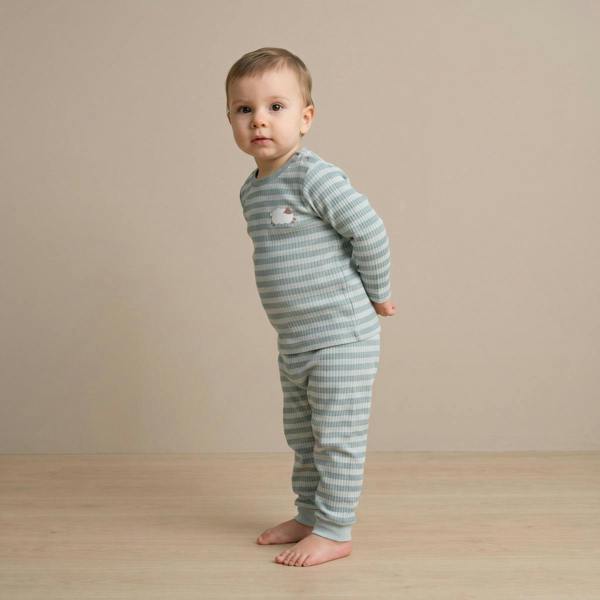Mini Cuddles Baby Unisex Farm Print & Striped pack of 3 Joggers, Cream, Sage Green and Brown