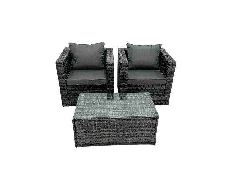 Fimous Rattan Garden Furniture Chairs Oblong Coffee Table Set