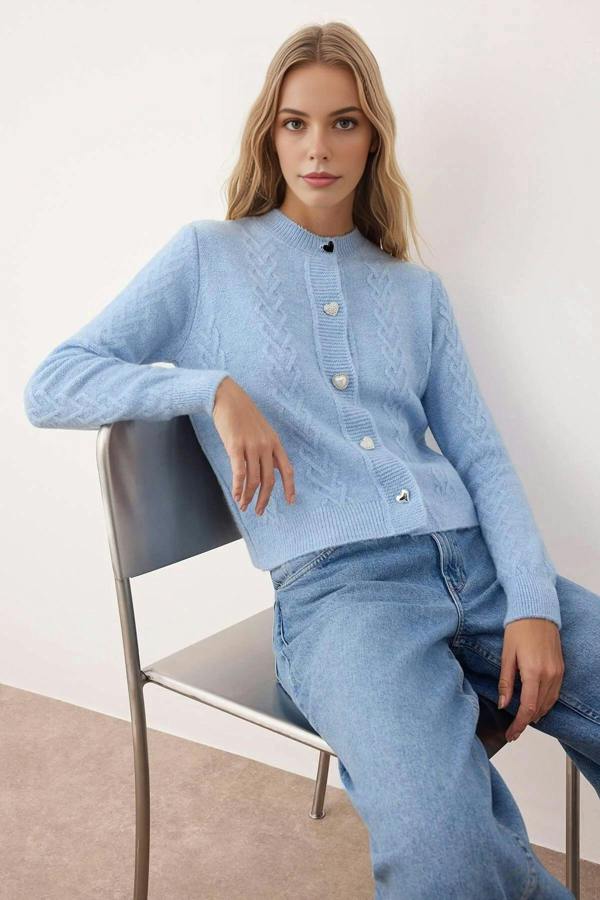 WOVCOR Soft Textured Knit Cardigan with Button Details