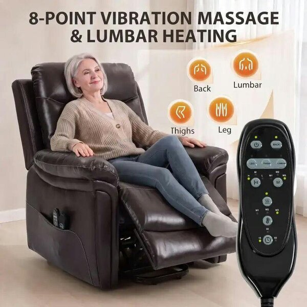 Riser Recliner Chair with Massage and Heat, Electric Lift Recliner Armchair for Elderly with Spring Cushion, Brown