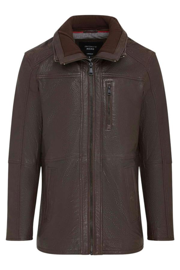 Infinity Leather Mens Warm Mid-Length Leather Biker Coat - Sikander