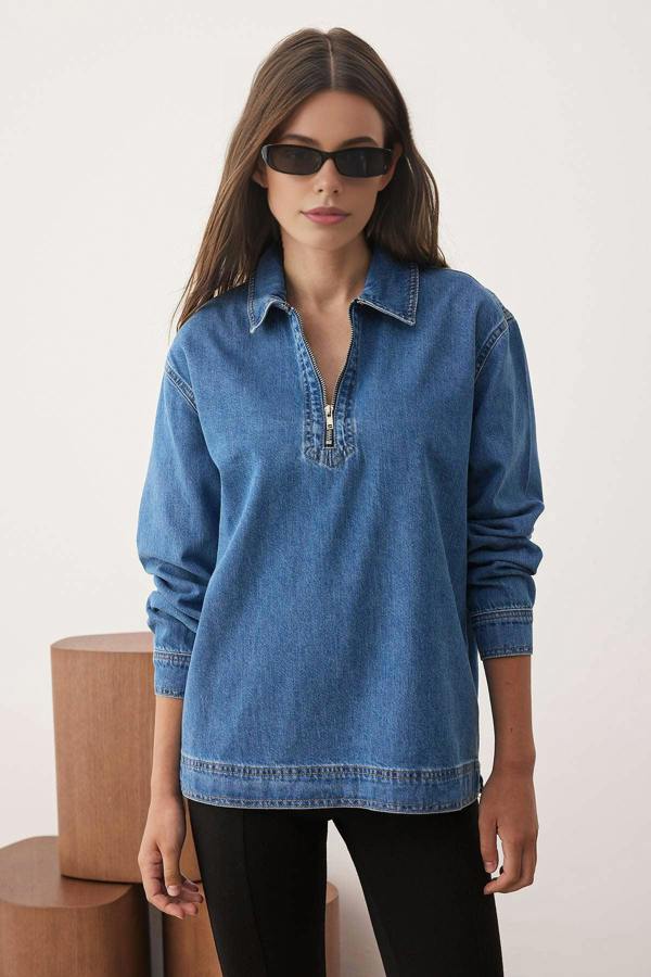 WOVCOR Denim Shirt with Zipper Detail