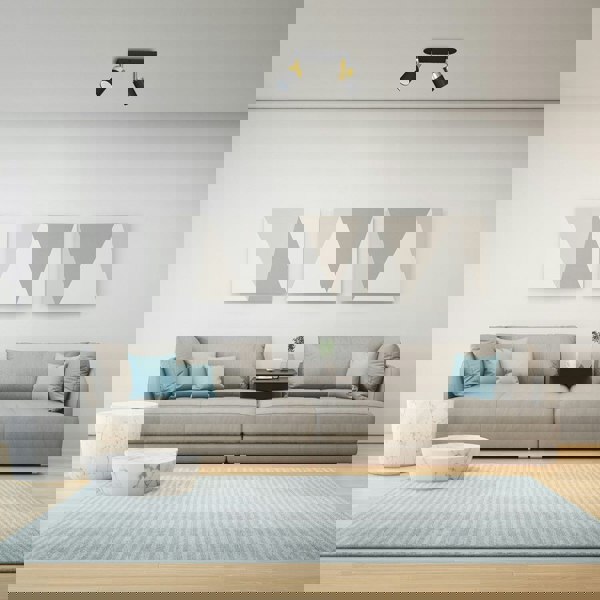 Milagro Joker Hand Made Ceiling Lamp In Matt Black With Luxurious Gold Detail Featuring 2 Minmalistic Slender Cylinder Shades