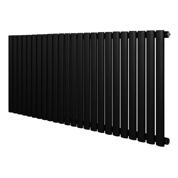 Sleek black oval single column radiator, 600 x 1440mm, featuring a modern design with smooth, matte finish and elongated vertical bars