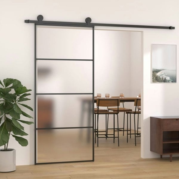Berkfield Sliding Door Frosted ESG Glass and Aluminium 90x205 cm Black