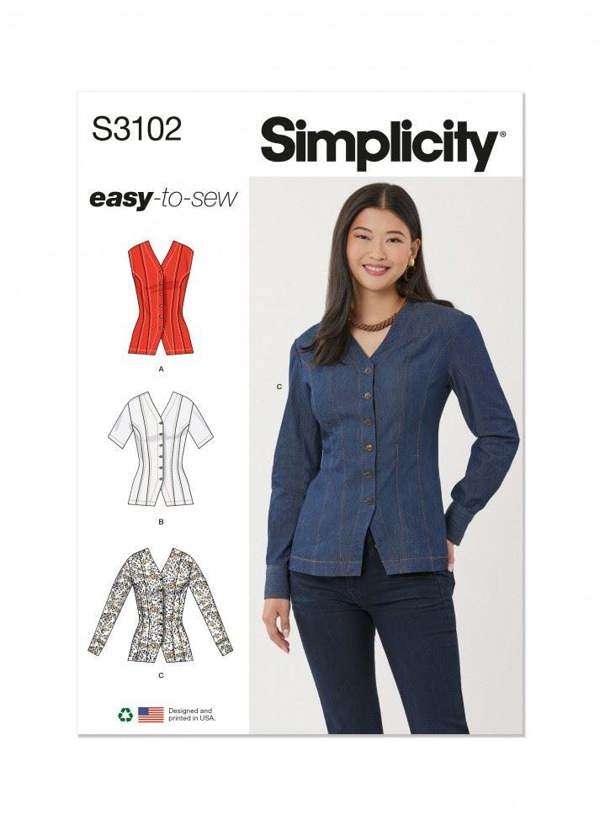 Simplicity Sewing Pattern 3102, Tops, Shirts, Waistcoats for Women, K5 (8-10-12-14-16) - Easy