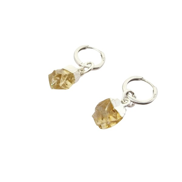 Raw Citrine November Birthstone Silver Huggies