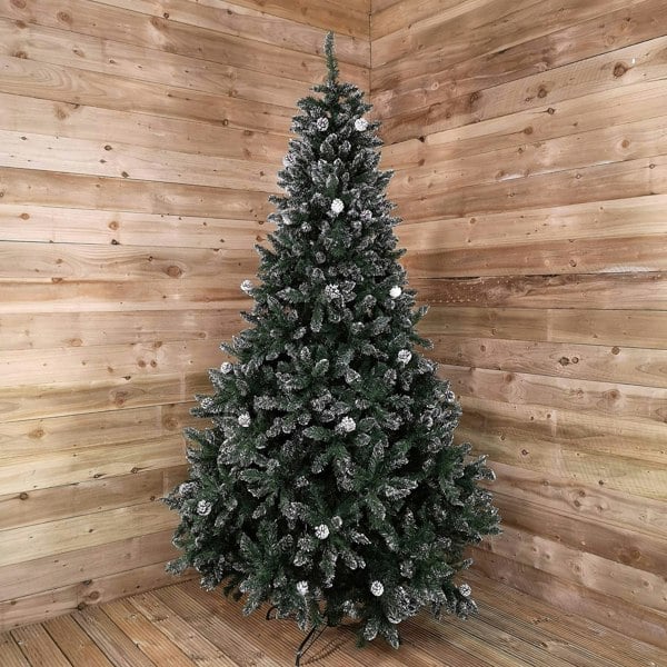 Samuel Alexander 2.4m /8ft Rocky Mountain Pine Green Artificial Christmas Tree Snow Tip and Pine Cones