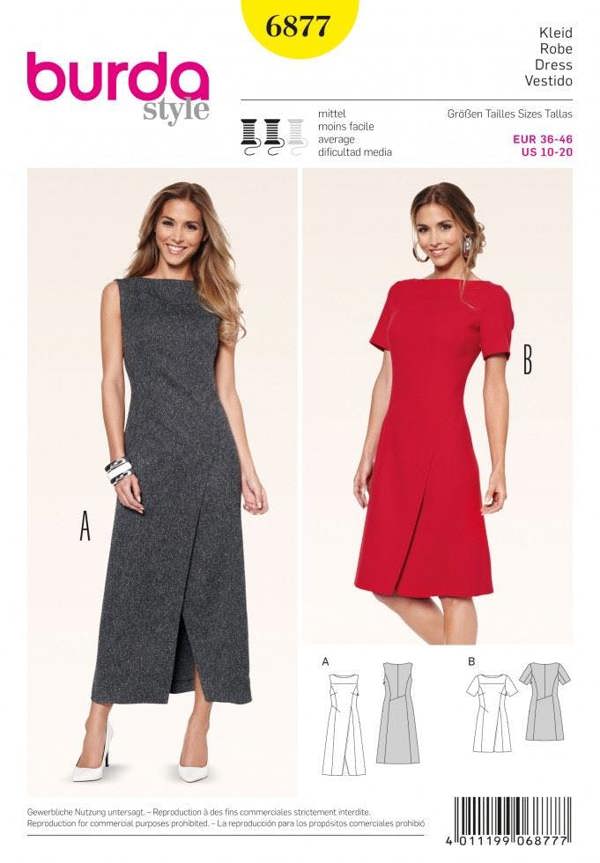 Burda Sewing Pattern 6877 Dresses For Women, 10-12-14-16-18-20 - Intermediate