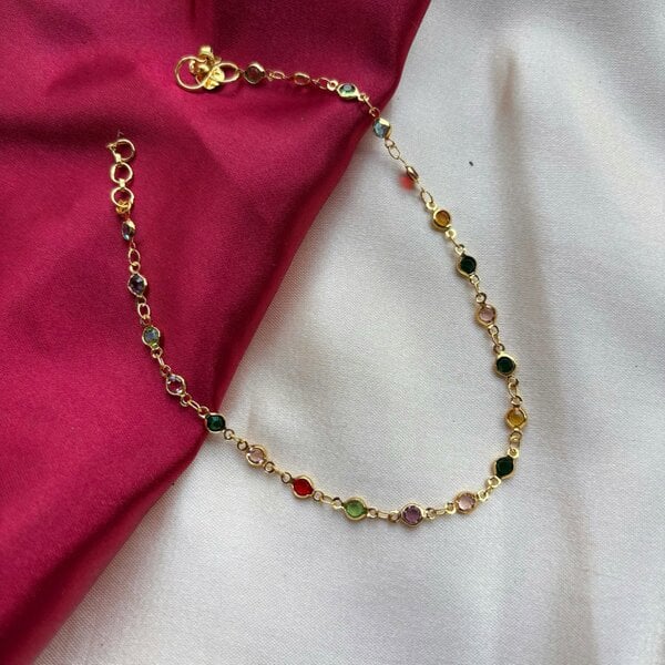 The Colourful Aura Golden Brass Rounds Multicolour Beads Foot Indian Payal Anklet