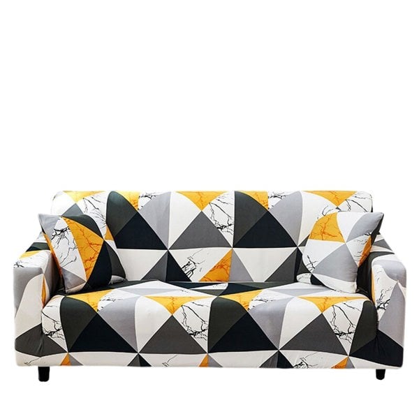 Anyhouz Anyseat Sofa Cover Yellow White Geometric Style 4 Seater