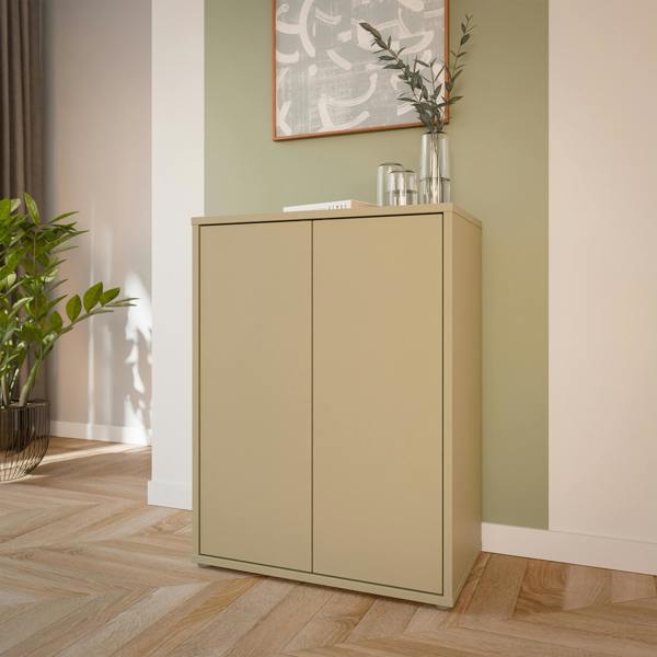 Furniture To Go Alice Springs Tall 2 Door Cupboard with Push-to-Open Doors in Butter Yellow