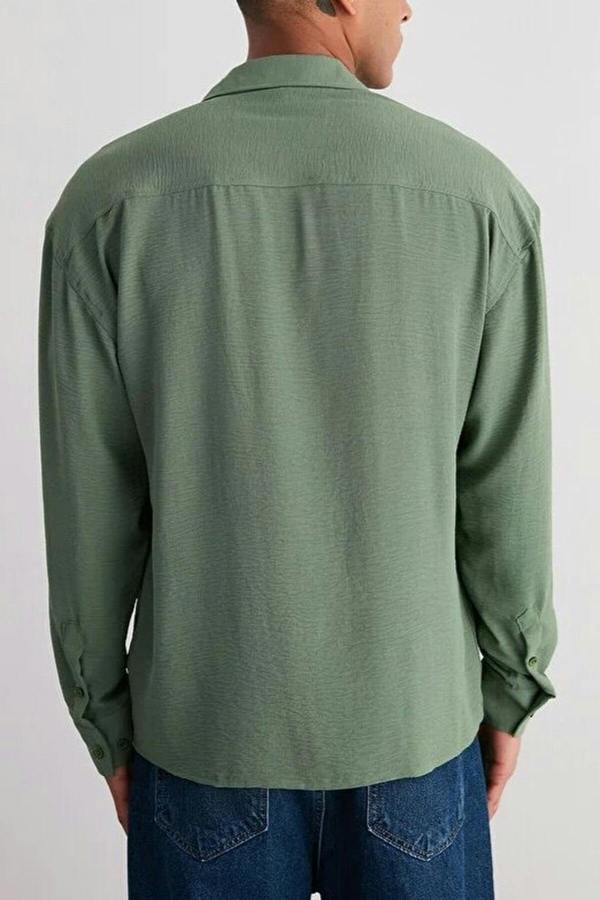 WOVCOR Oversize Fit Open Collar Linen Look Men’s Shirt