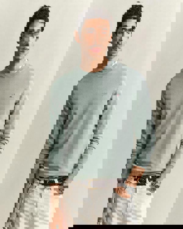 GANT Mens Classic Cotton Crew Neck Jumper - 10 Ceramic Grey