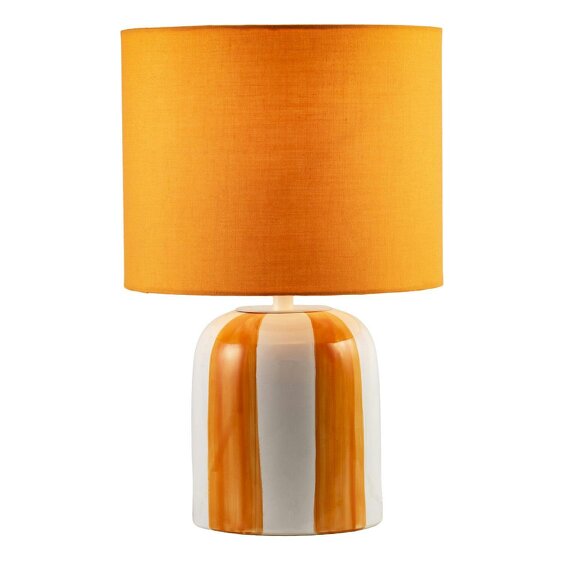 Happy Homewares Hand Brushed Orange Striped Ceramic Table Lamp with Drum Fabric Shade