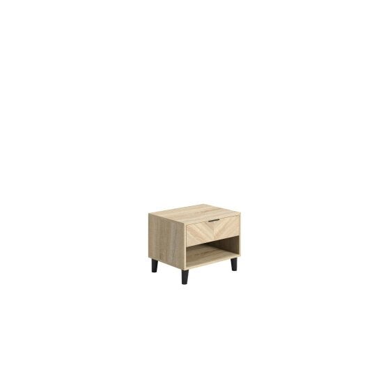 Wyld Haus Skerries Chevron 1 Drawer Bedside Cabinet Natural Oak Wood Bottom Shelf