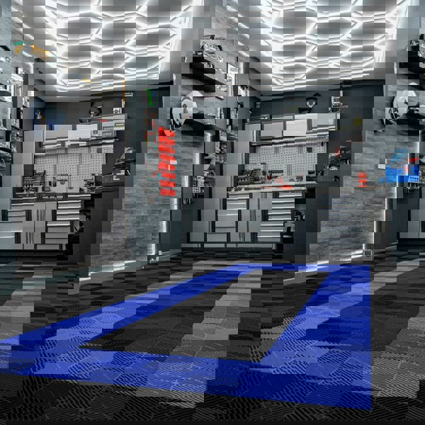 Monstershop Vented Garage Floor Tiles With Edges – 90 Black & 30 Blue