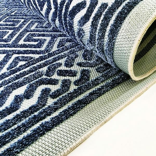 Outdoor Rug Navy Blue Large XL Small for Garden Patios Decking Gazebo Soft Woven Greek Key Geometric Mat