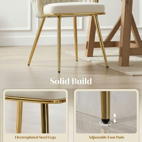 Wyld Haus Sosura Set Of 2 Cream Velvet Upholstered Dining Chairs With Woven Back And Armrests