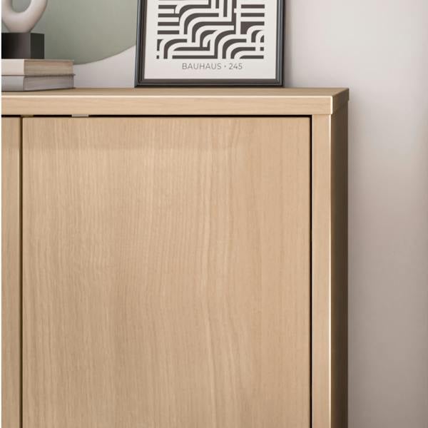Furniture To Go Alice Springs Tall Shoe Cabinet with 4 Doors Push-to-Open in Elegancia Oak
