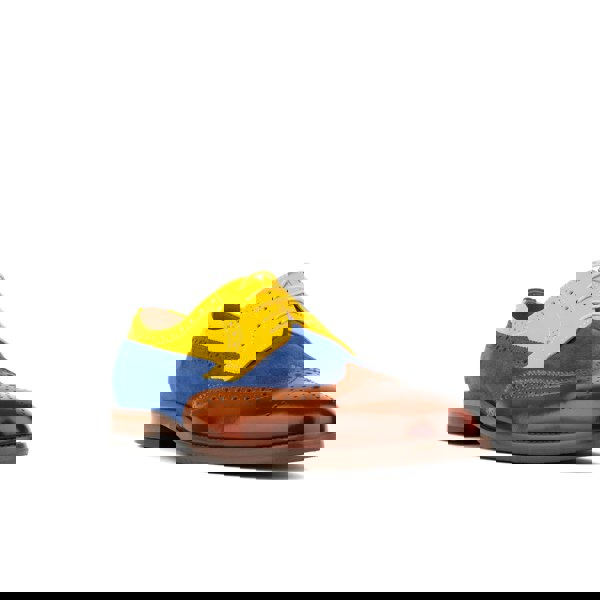 Embassy London Midnight Royal - Blue & Yellow & Brown - Men’s Suede & Leather Oxford Brogue Shoe.