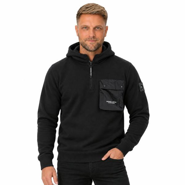 Marshall Artist Centro 1/4 Zip Hooded Sweatshirt Black