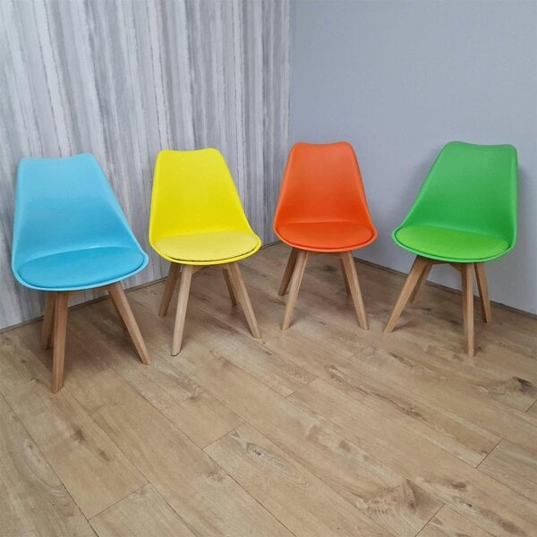 KOSY KOALA 4 Seater Modern Dining Table 140cm with Wood Effect Metal Leg and 4 Colourful Mixed Chairs for Kitchen & Dining Room Furniture Set