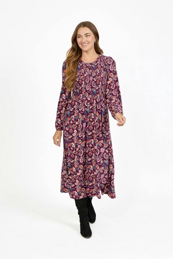 Mudflower Paisley Print Shirred Soft Touch Bodice Midi Dress