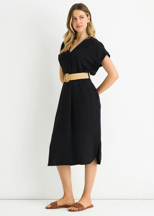 Gini London Black Air Flow Belted Oversized Dress