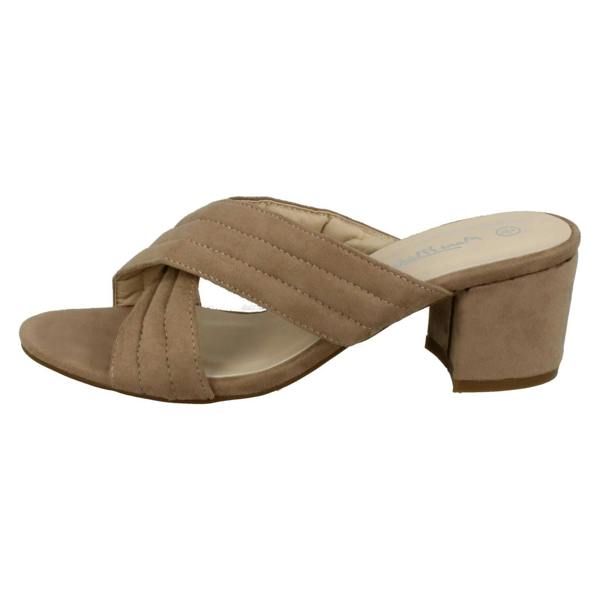 Anne Michelle Ladies Anne Michelle Mid Heel X Strap Vamp Mule Sandals
