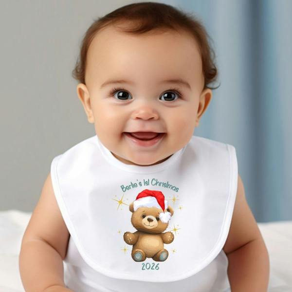 Aye Do Gifts Personalised 1st Christmas Teddy Baby Vest, Babygrow or Bib, Newborn Xmas Gift