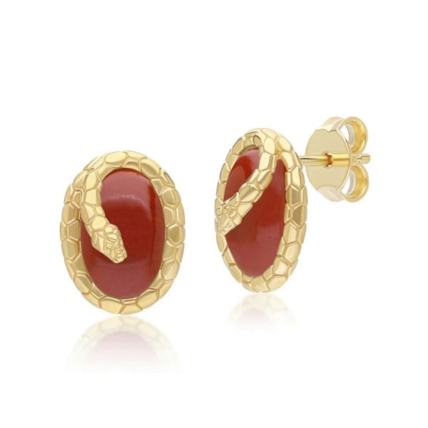 Gemondo ECFEW™ Red Jasper Winding Snake Stud Earrings In Gold Plated Sterling Silver