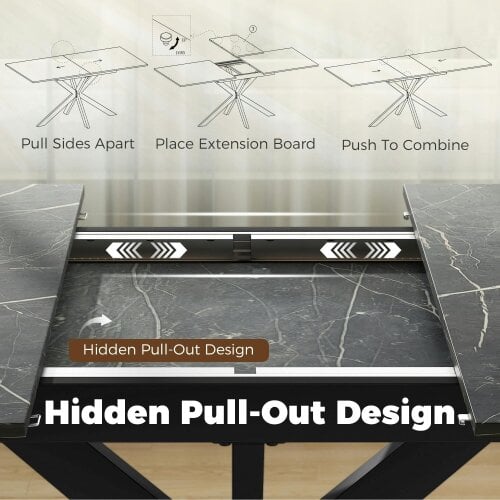 HOMCOM Extendable Dining Table for 4-8 People, Marble Effect