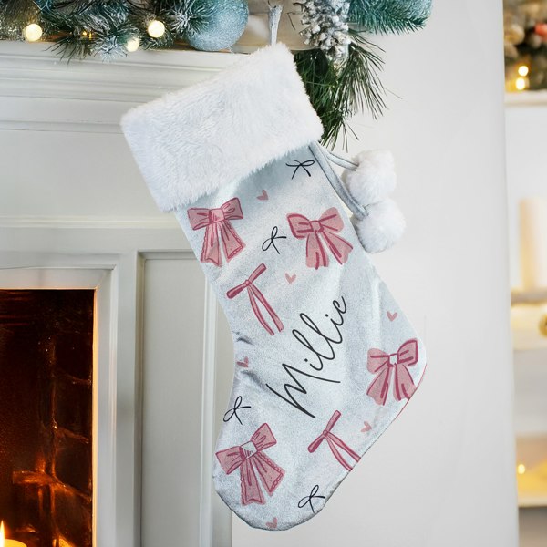 Personalised Memento Company Personalised Pink Bow Christmas Stocking