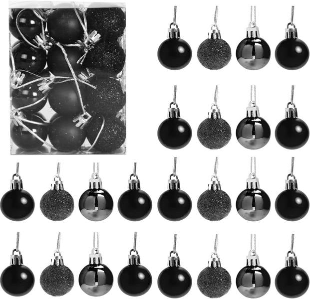3cm Black Shatterproof Christmas Baubles in Pack Sizes for Trees, Garlands and Seasonal Decorating image 1